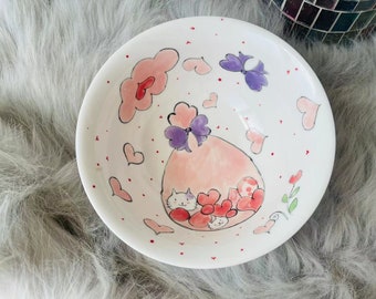 Adorable Sweets Cat Ceramic Bowl, Custom Personalized Rustic Dinnerware