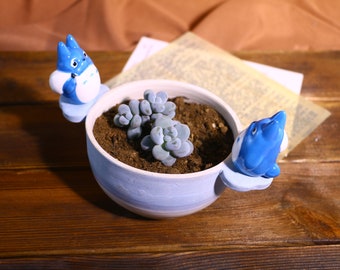 Vaso de cerâmica de anime feito à mão – Vaso exclusivo para suculentas pintado à mão com furo de drenagem