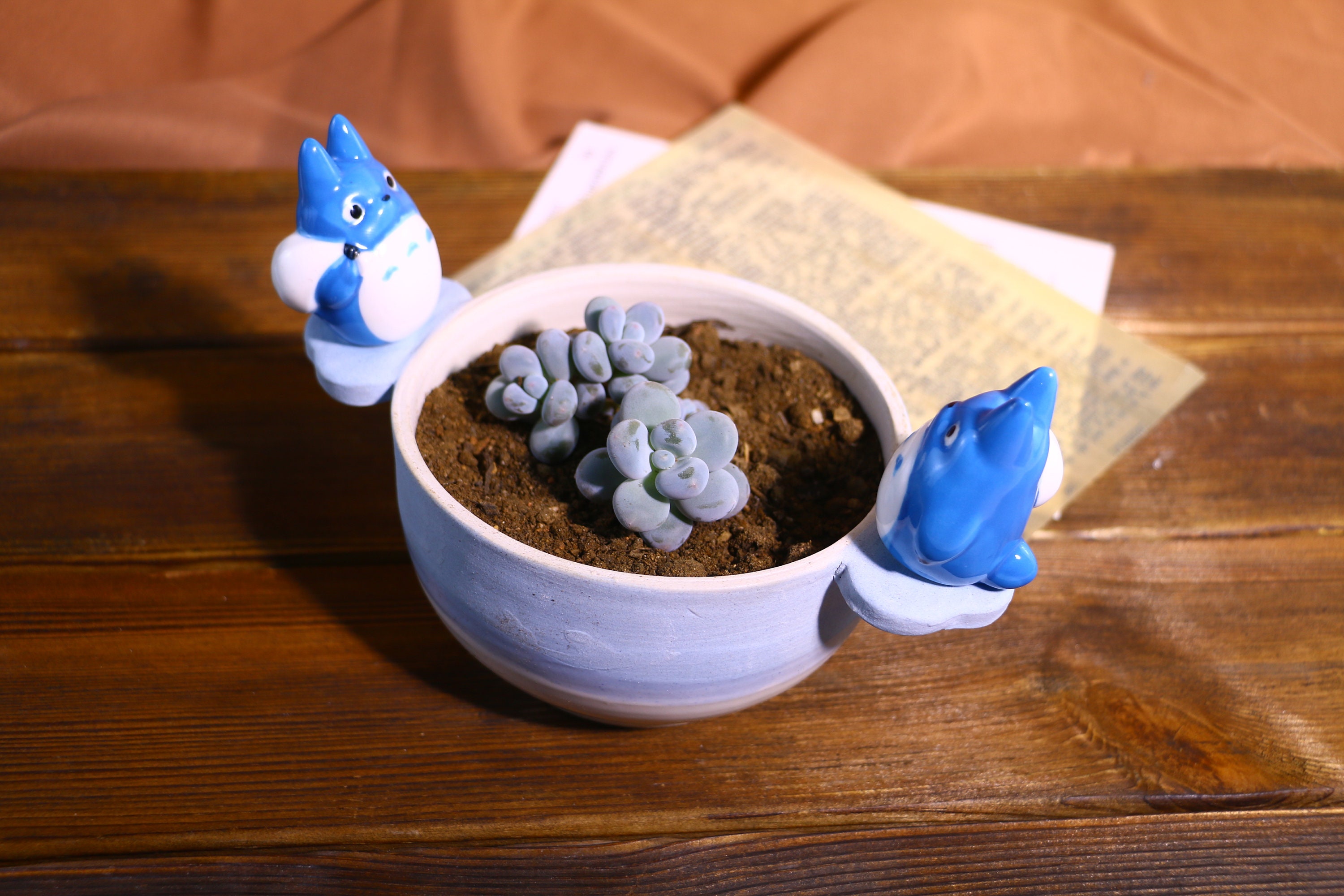 Handmade Anime Ceramic Planter – Unique Hand-Painted Succulent Pot with Drainage Hole