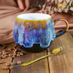 Artistic Drip Glaze Mug – Handmade Pottery Cup for Coffee & Tea Lovers, Perfect Pottery Gift for Birthdays, Christmas and Home Decor