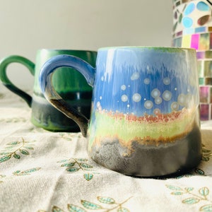 Green And Blue Retro Personalized Handmade Mug, Personalized Ceramic Mug for Coffee Lovers
