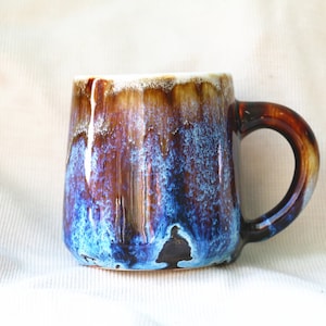 Handmade Ceramic Mug – Blue & Brown Drip Glaze, Unique Pottery Cup for Coffee and Tea Lovers