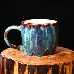 Handcrafted Ceramic Mug - Unique Blue and Green Drip Glaze Design - Artistic Coffee Mug - Gift for Coffee Enthusiasts