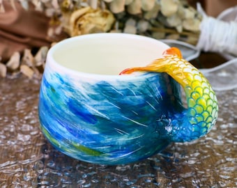 Mystic Mermaid Mug – Handcrafted Ceramic Cup with 3D Mermaid Tail Handle, Ocean Lover’s Drinkware