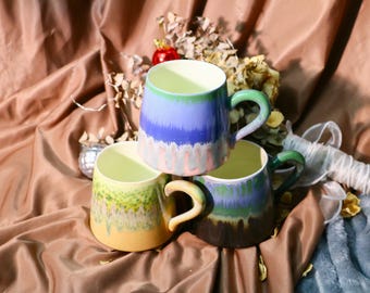 ミルクティーカップ 手描きマグカップ 釉下彩色陶器コーヒーカップ 