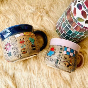 Retro Flower Hand-Painted Ceramic Mugs to Brighten Your Day, Personalized Soft-Hued Pottery Mug for Heartwarming Moments