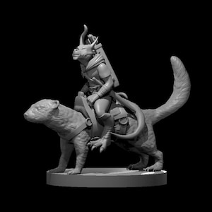 Kobold Ranger on a Giant Weasel Miniature for Table Top Games : Resin 3D Printed Model