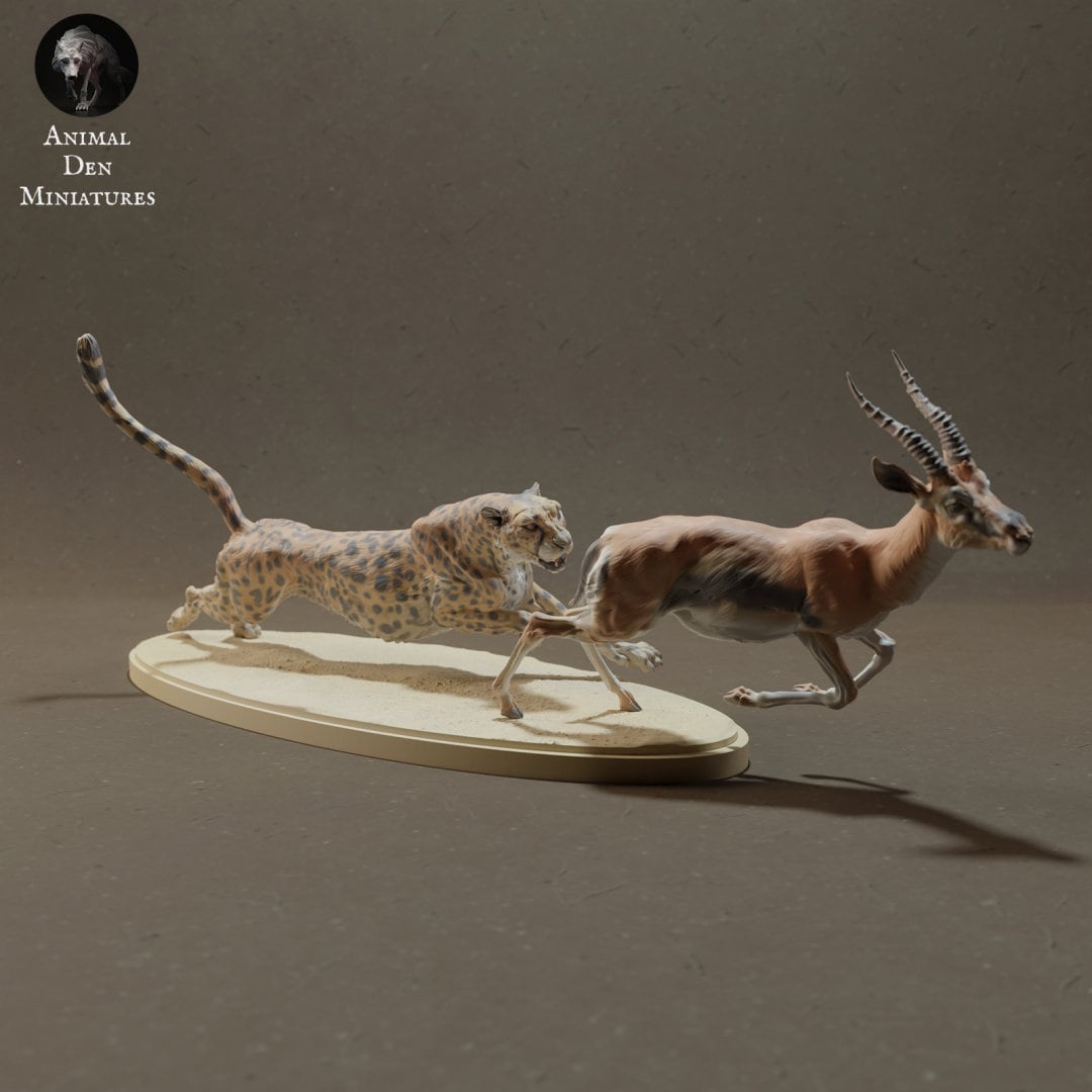 Cheetah & Thomson's Gazelle 1/24 Scale Realistic Animal Model 3D Printed | Beast Companion Figurine | Animal Den Miniatures