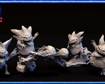 Cheshire Haunter Gengar (3 poses) 50 mm basis | Miniatuur voor tafelspellen | 3D-geprint harsmodel | Kerkers en draken