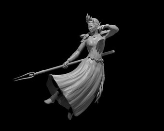 Floating Elf Female Sorcerer Miniature for Table Top Games : Resin 3D Printed Model