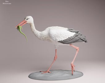 White Stork 1/16 Scale Realistic Animal Model 3D Printed | Decorative Display Piece | Beast Companion Figurine | Animal Den Miniatures