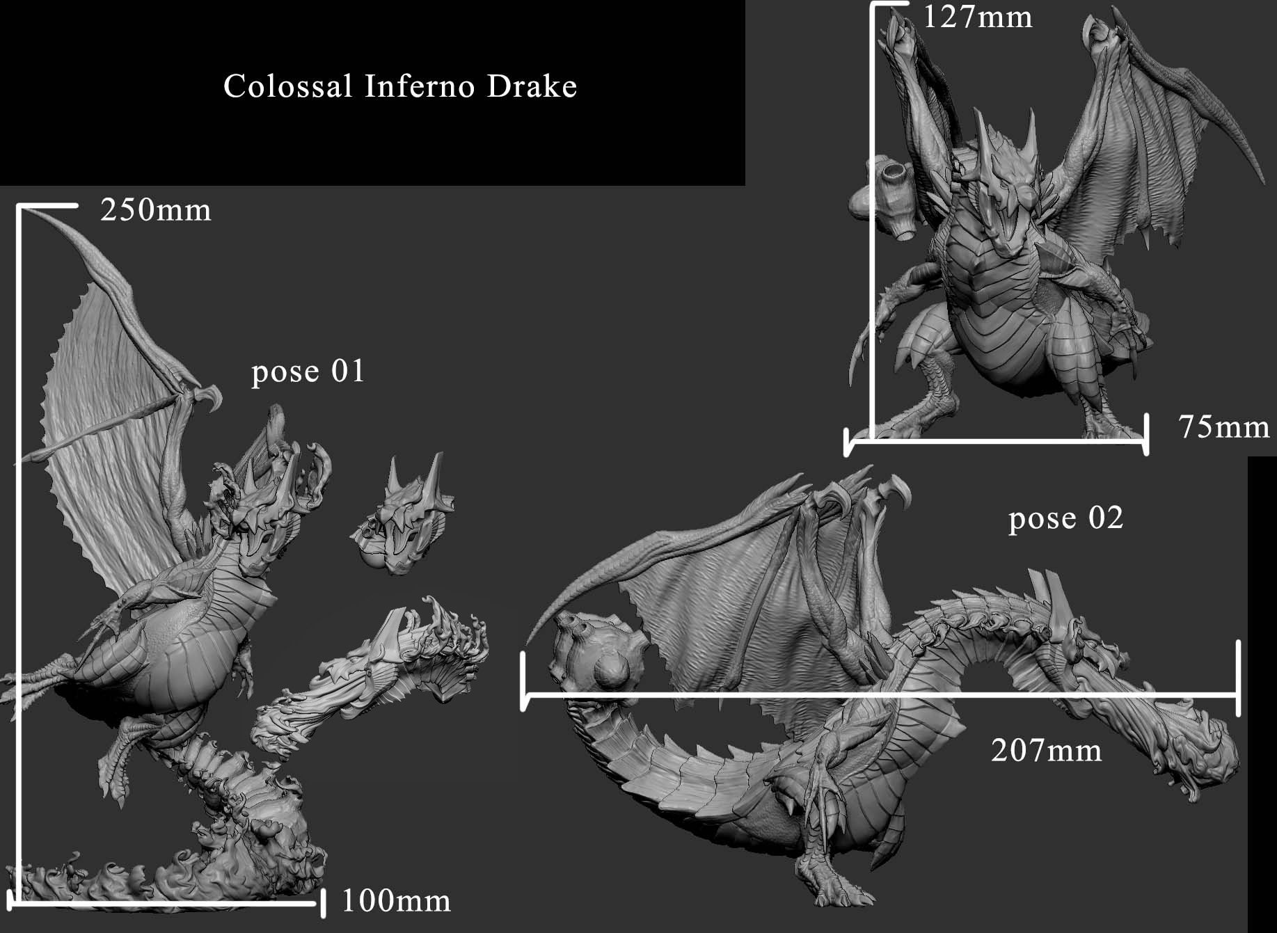 Colossal Inferno Drake (2 Poses) 100mm Base | Miniature for Table Top ...