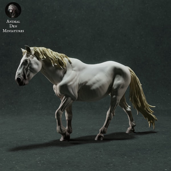 Camargue Horse 1/24 Scale Realistic Animal Model 3D Printed | Decorative Display Piece | Beast Companion Figurine | Animal Den Miniatures