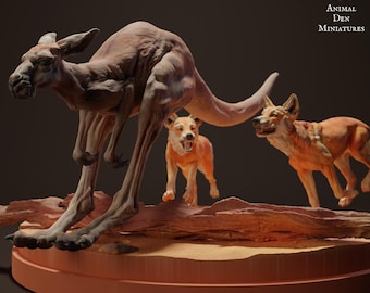 Dingo Chasing Kangaroo 1/24 Scale Realistic Animal Model | Decorative Display Piece | Beast Companion Figurine | Animal Den Miniature