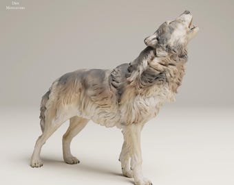 Grey Wolf 1/24 Scale Realistic Animal Model 3D Printed | Decorative Display Piece | Beast Companion Figurine | Animal Den Miniatures