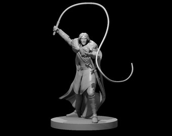 Human Male Whip Fighter Miniature for Table Top Games : Resin 3D Printed Model