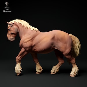 Suffolk Punch Horse Stallion 1/24 Scale Realistic Animal Model | Decorative Display Piece | Beast Companion Figurine | Animal Den Miniatures