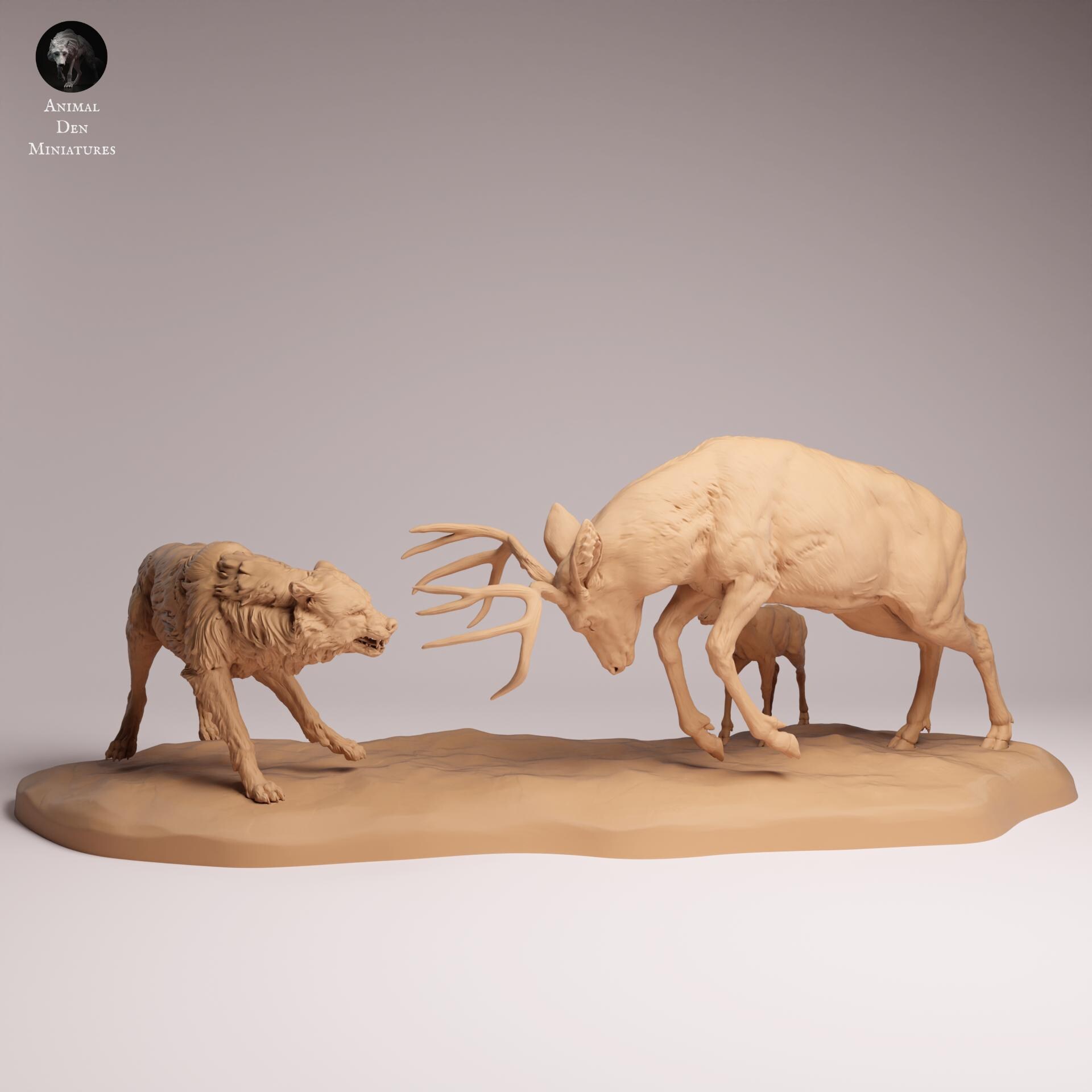 Mule Deer Fighting Grey Wolf 1/24 Scale Realistic Animal Model 3D ...