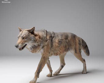 Mongolian Wolf 1/24 Scale Realistic Animal Model 3D Printed | Decorative Display Piece | Beast Companion Figurine | Animal Den Miniatures