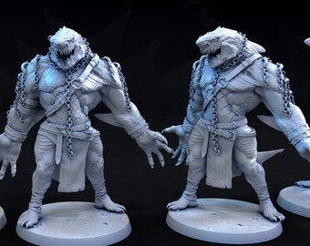 Sekolin Sharkfolk Male and or Female (3 Poses) 25mm, 50mm Base | Miniature for Table Top Games | Resin 3D Printed Model | Dungeons & Dragons