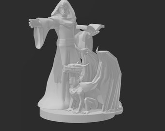 Warlock with Dragon Familiar Miniature for Table Top Games : Resin 3D Printed Model