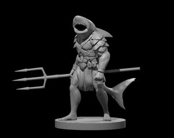 Sharkfolk Barbarian Miniature for Table Top Games : Resin 3D Printed Model
