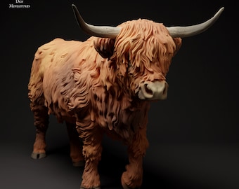 Highland Cow 1/24 Scale Realistic Animal Model 3D Printed | Decorative Display Piece | Beast Companion Figurine | Animal Den Miniatures