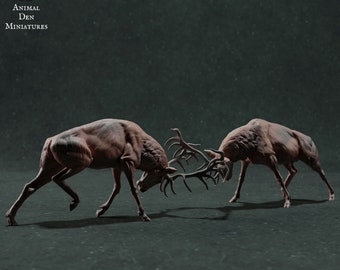 Red Deer Fighting 1/24 Scale Realistic Animal Model 3D Printed | Decorative Display Piece | Beast Companion Figurine | Animal Den Miniatures