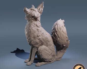 Sitting Fox Realistic Animal Model 3D Printed | Decorative Display Piece | Beast Companion Figurine | Animals & Creatures Minis