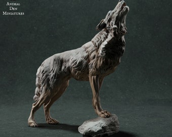 Iberian Wolf Howl 1/16 Scale Realistic Animal Model 3D Printed | Decorative Display Piece | Beast Companion Figurine | Animal Den Miniatures