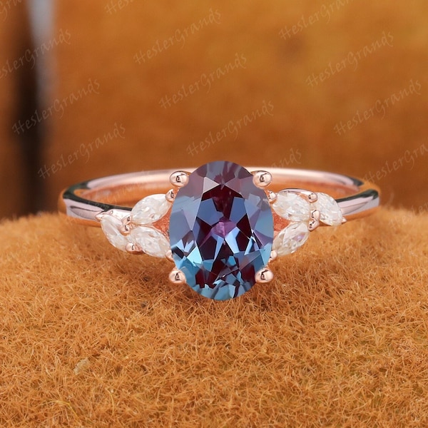 925 Silver Ring For Women Alexandrite Engagement Ring Oval Cut Cluster Ring Promise Ring Anniversary Gifts