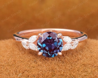 925 Silver Ring For Women Alexandrite Engagement Ring Round Shape Wedding Ring Cluster Ring Promise Ring Anniversary Gifts