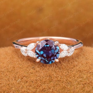 Anillo de plata 925 para mujer, anillo de compromiso de alejandrita, anillo de bodas de forma redonda, anillo de compromiso, regalo de aniversario