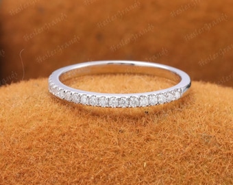 Half eternity wedding band women Unique White gold diamond wedding band vintage stacking ring matching band anniversary Gift promise ring