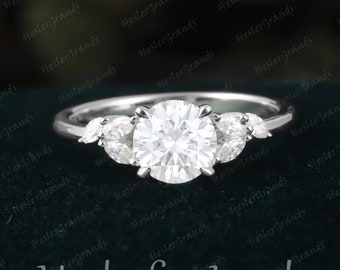 Vintage Moissanite Engagement Ring 1.0CT Moissanite Diamond Art Deco Unique Ring White Gold Wedding Ring Bridal Ring Anniversary Ring