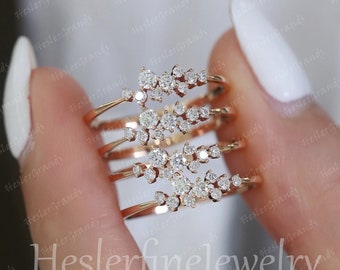 Zarte Diamant Cluster Ring Solid 14k 18K Gold Ehering Einzigartige Moissanite Versprechen Ring Minimalistischer Ring Diamant Stapelbar Ring Frauen
