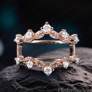 Diamanten Enhancer Hochzeit Band Rose Gold Ehering Blatt Doppelt Gebogenen Band Moissanite Stapeln Passend Art Deco Ring Handgemachter Schmuck