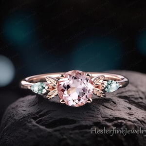 Vintage Morganite Engagement Ring Rose Gold Promise Ring Leaf Nature Inspired Pink Morganite Art Deco Ring Handmade Jewelry Gifts For Women