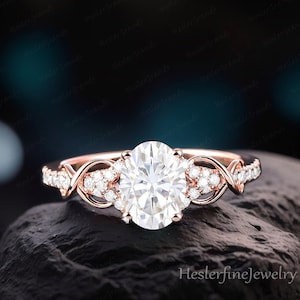 Oval Moissanite engagement ring vintage unique Cluster yellow gold engagement ring Marquise diamond wedding Bridal art deco Anniversary gift