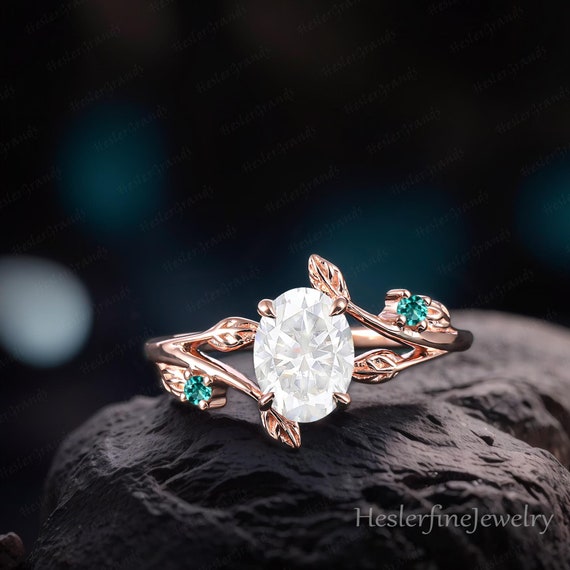 Bague de fiançailles moissanite ovale vintage bague de promesse en