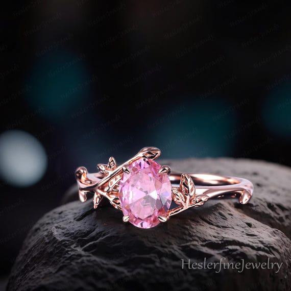 Oval Pink Sapphire Engagement Ring Art Deco Ring Bridal Ring Rose