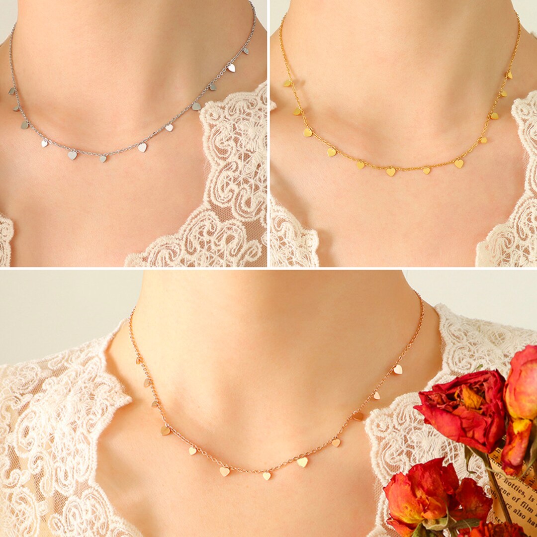 Dainty Minimalist Gold Vermeil Station Necklace Dainty Charm Etsy