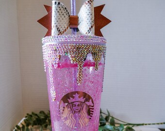 Rhinestone Drip Snowglobe Tumbler | Bedazzled 20oz Reusable Cup