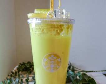 Lemonade Rhinestone Snowglobe Tumbler | Pink Drink Snowglobe Rhinestone Tumbler | Starbucks Inspired Tumbler | Bedazzled Tumbler