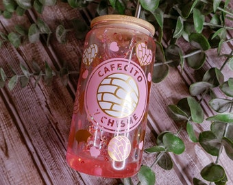 Cafecito y Chisme Snowglobe Tumbler | Custom Soda Can Tumbler | Libby Can | 16oz tumbler glass