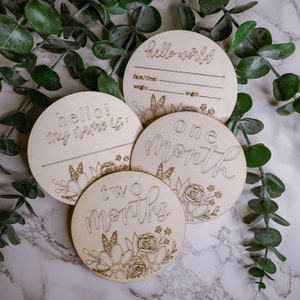 Disques jalons bébé en bois | Cadeau de douche de bébé | Cadeau de nouvelle maman | Cartes d'étape de bébé | Accessoire photo bébé | Signe de statistiques de naissance
