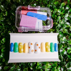 Pastel Ombre Summer Press On Nails | Glue On Nails | Long Coffin Nails | Fun Nails | Luxury Nails | Ombre Floral Nails
