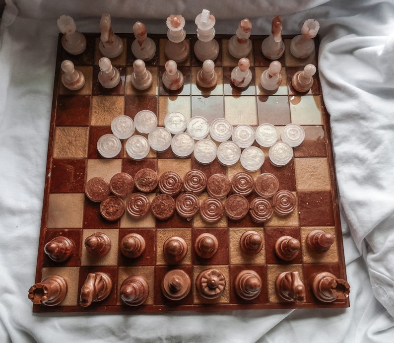 Chess and Checker Board Game Set Handmade Resin Home Decor Etsy