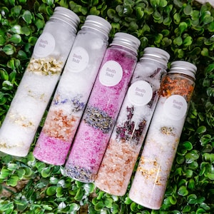 Bath Salt Tubes 2 Pack | Bath Salts with Dried Flowers | Bath Soak | Epsom Salt with Dead Sea Salt | Bath Salt Gift Set