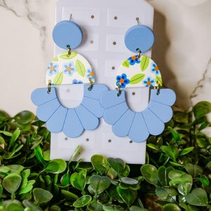Blue Floral  Earrings | Clay Earrings | Acrylic Earrings | Statement Earrings | Handmade Earrings | Mothers day gift